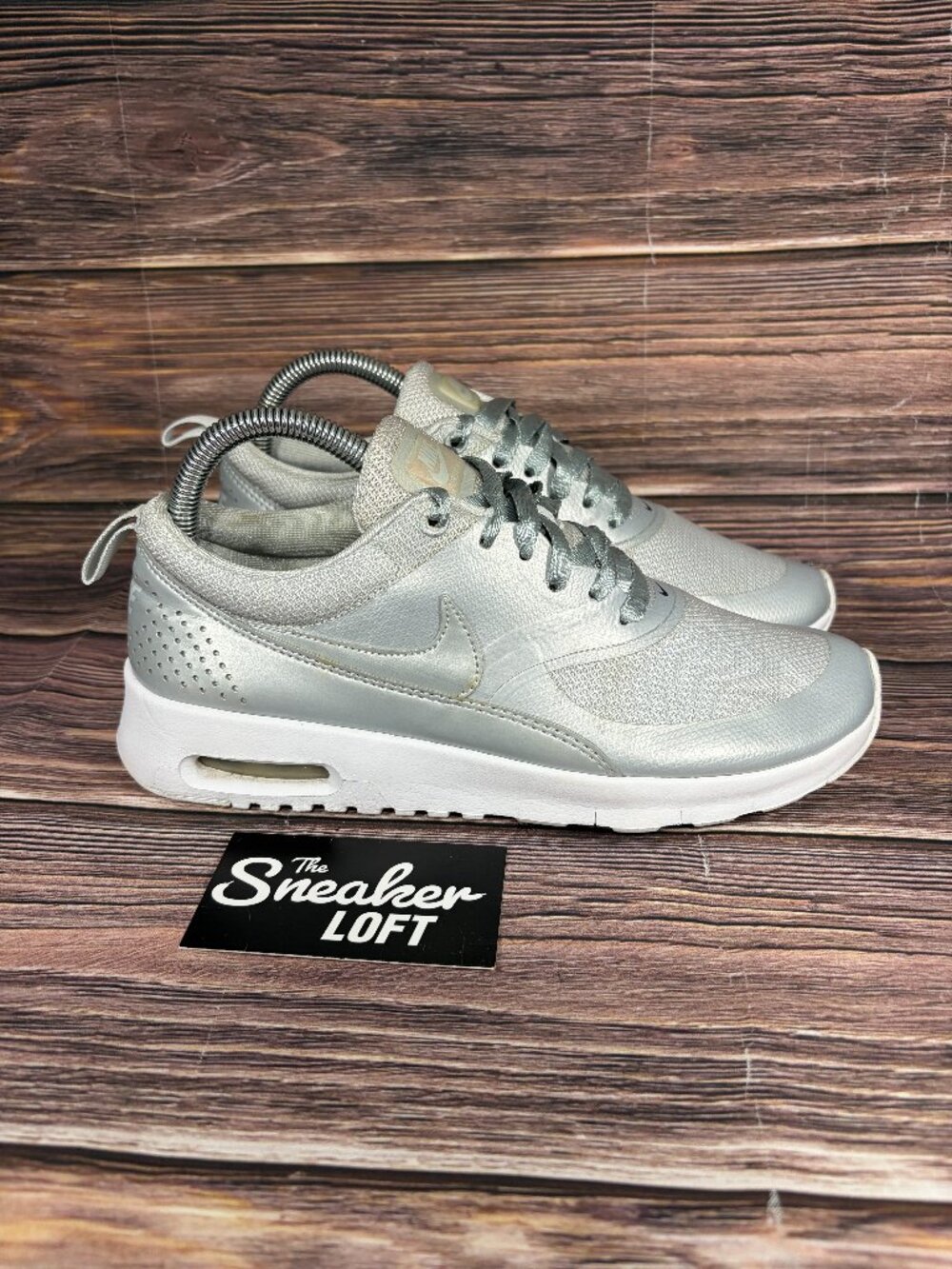 Nike Air Max Thea SE Women's Metallic Silver Lace‎ Up Shoes Size 8.5
